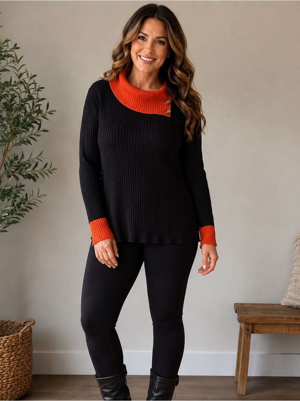 Oxknit WOMEN'S BLACK RETRO STREET ART Ribbed Top Size Large